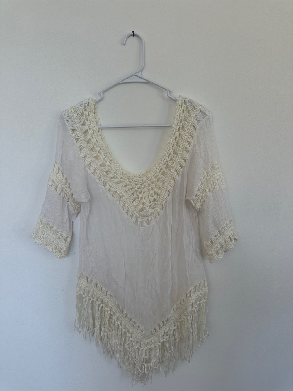 Boho Crochet-Trim Ivory Women's Top